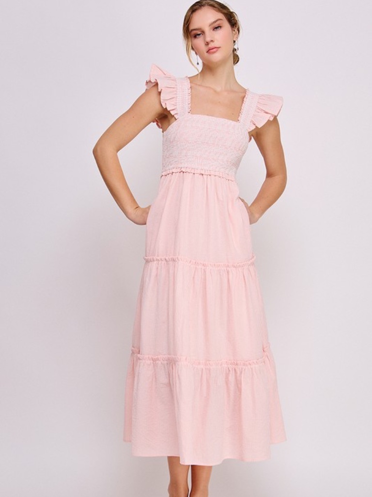 Smocked Ruffle Strap Tiered Midi Dress